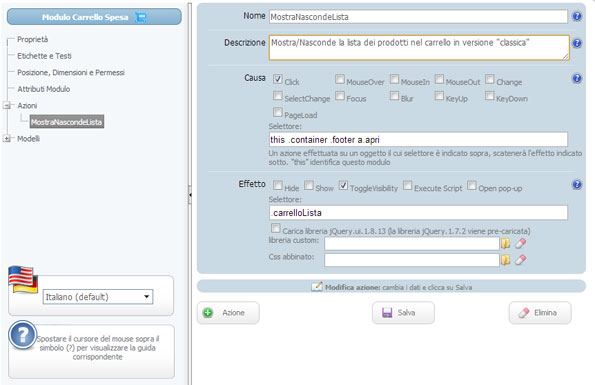 Azioni ed E-commerce migliorato sulla release 2012.3 di GiapCMS